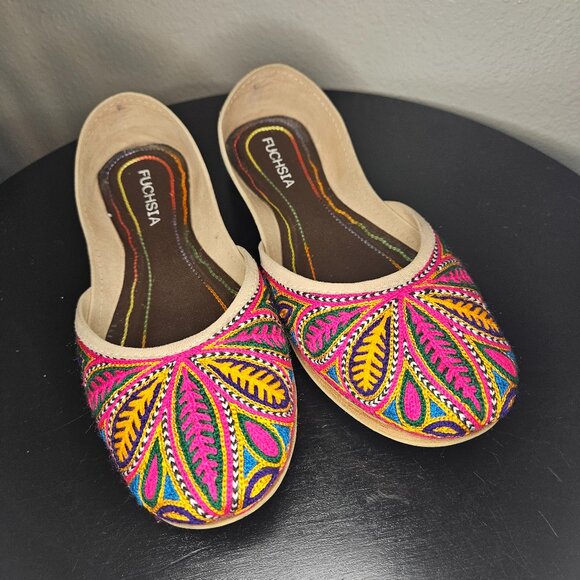 Women's Fuchsia Olivia Handmade Embroidered Ballet Flats Size 7.5 - Picture 1 of 5